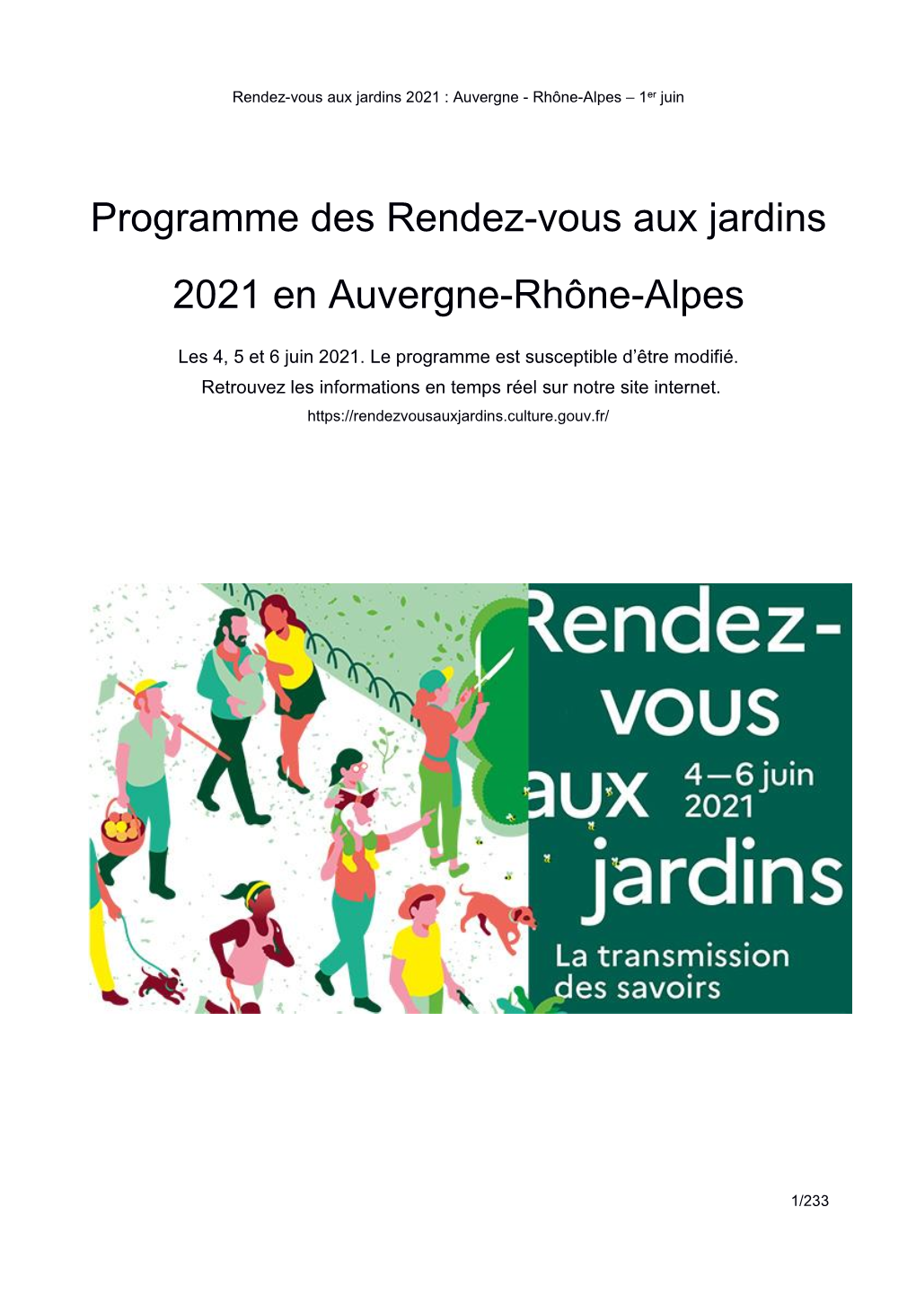 Programme Des Rendez-Vous Aux Jardins En Auvergne-Rhône-Alpes