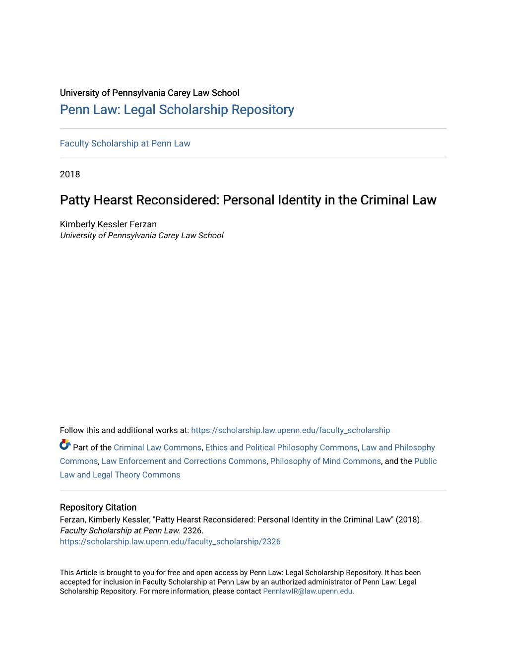 Personal Identity in the Criminal Law