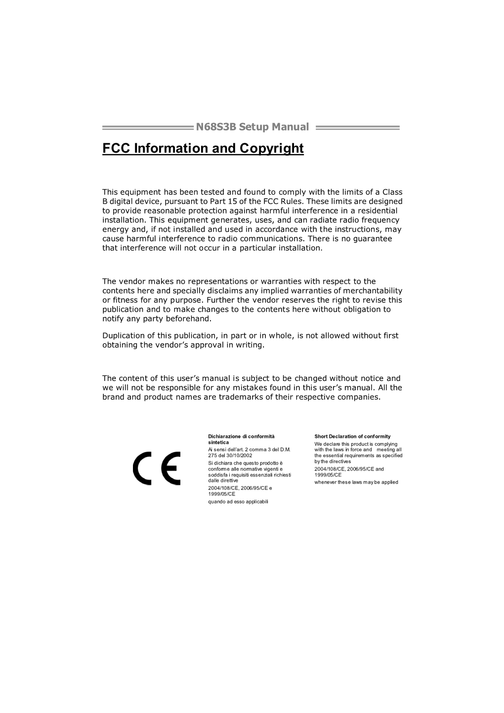 FCC Information and Copyright