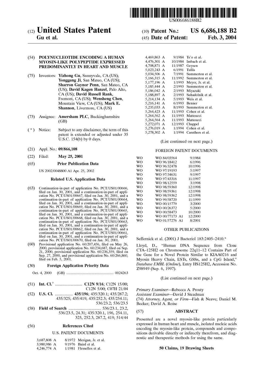 (12) United States Patent (10) Patent No.: US 6,686,188 B2 Gu Et Al