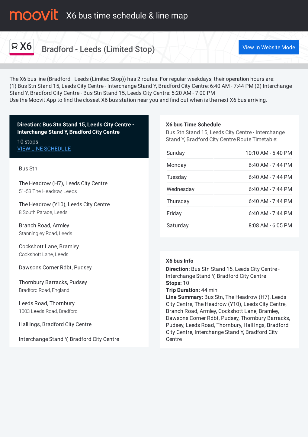 X6 Bus Time Schedule & Line Route