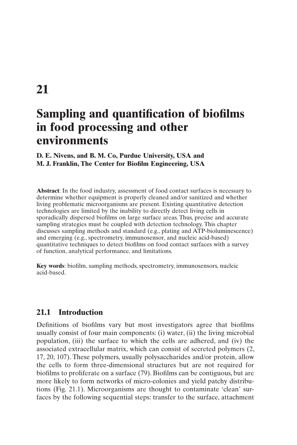 Sampling and Quantification of Biofilms in Food Processing And