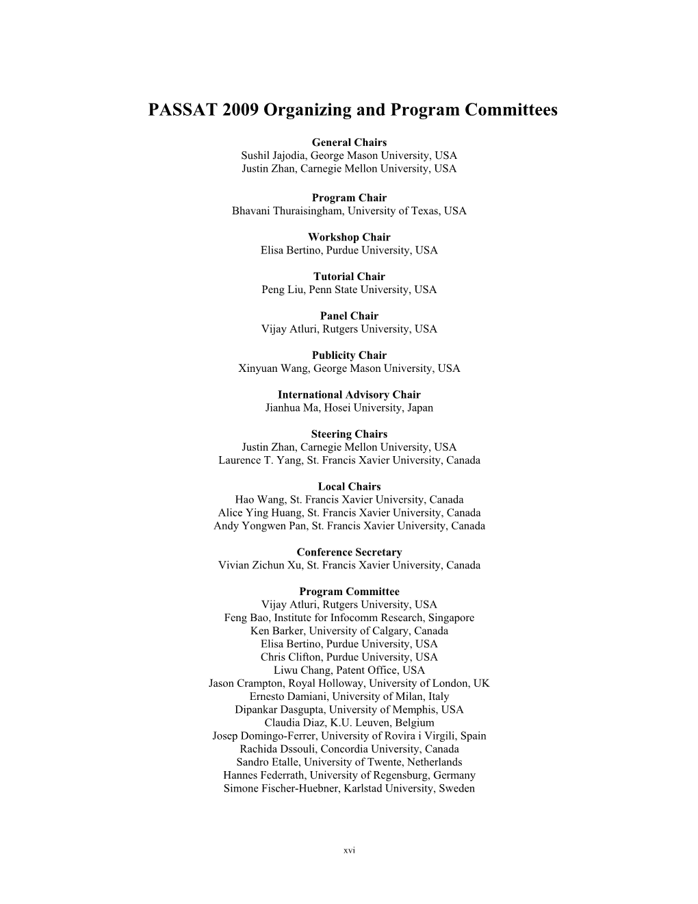 PASSAT 2009 Organizing and Program Committees