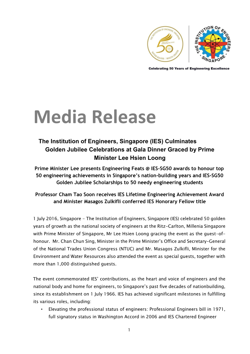 IES Culminates Golden Jubilee Celebrations at Gala Dinner Graced by Prime Minister Lee Hsien Loong