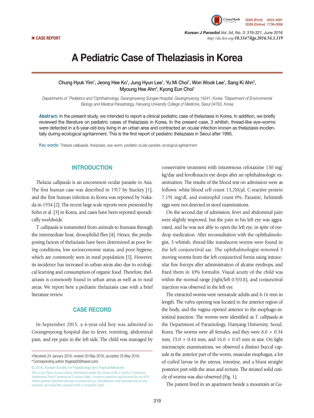 A Pediatric Case of Thelaziasis in Korea