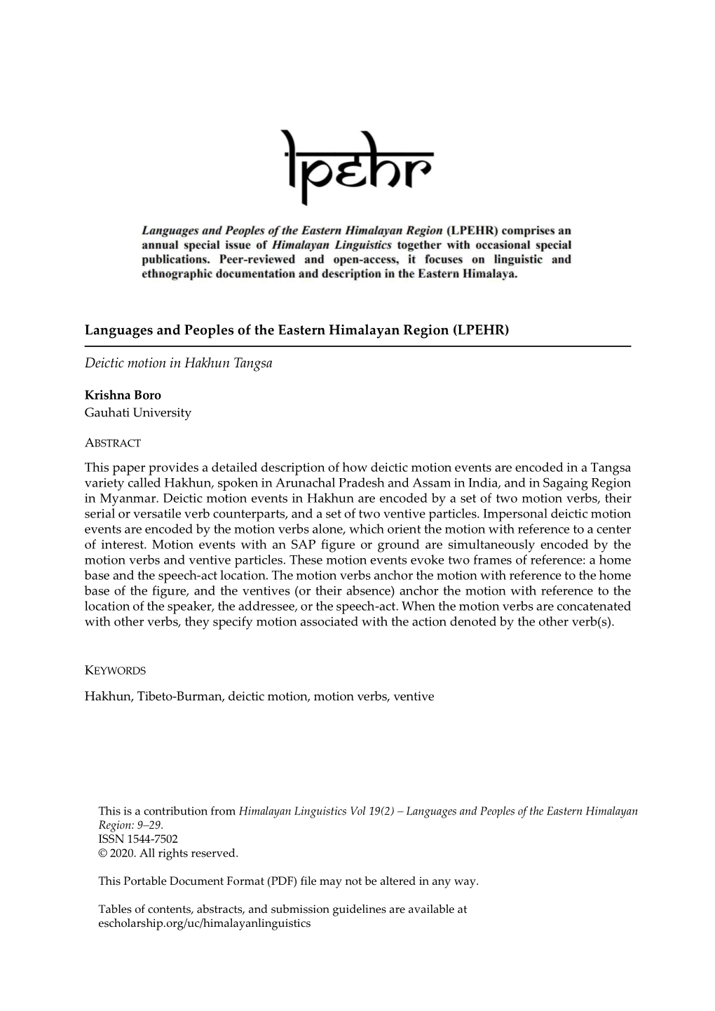 Languages and Peoples of the Eastern Himalayan Region (LPEHR)