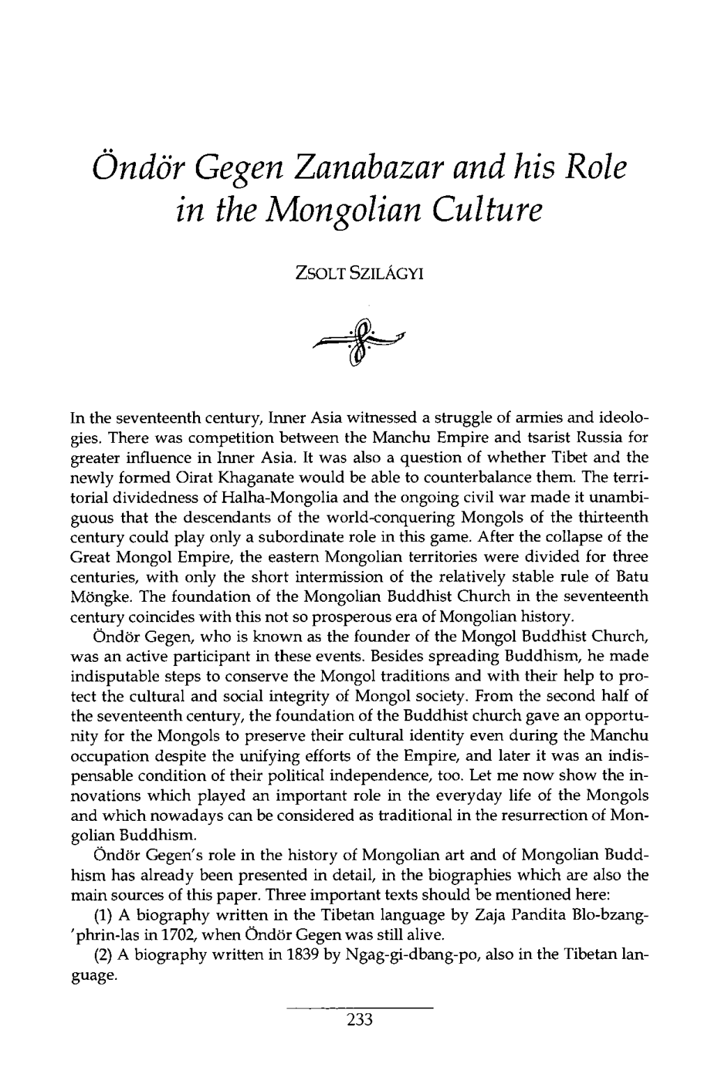 Öndör Gegen Zanabazar and His Role in the Mongolian Culture