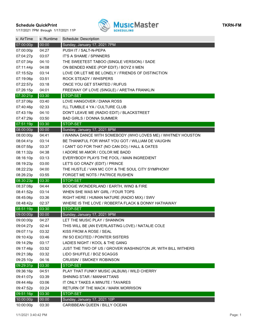 Schedule Quickprint TKRN-FM