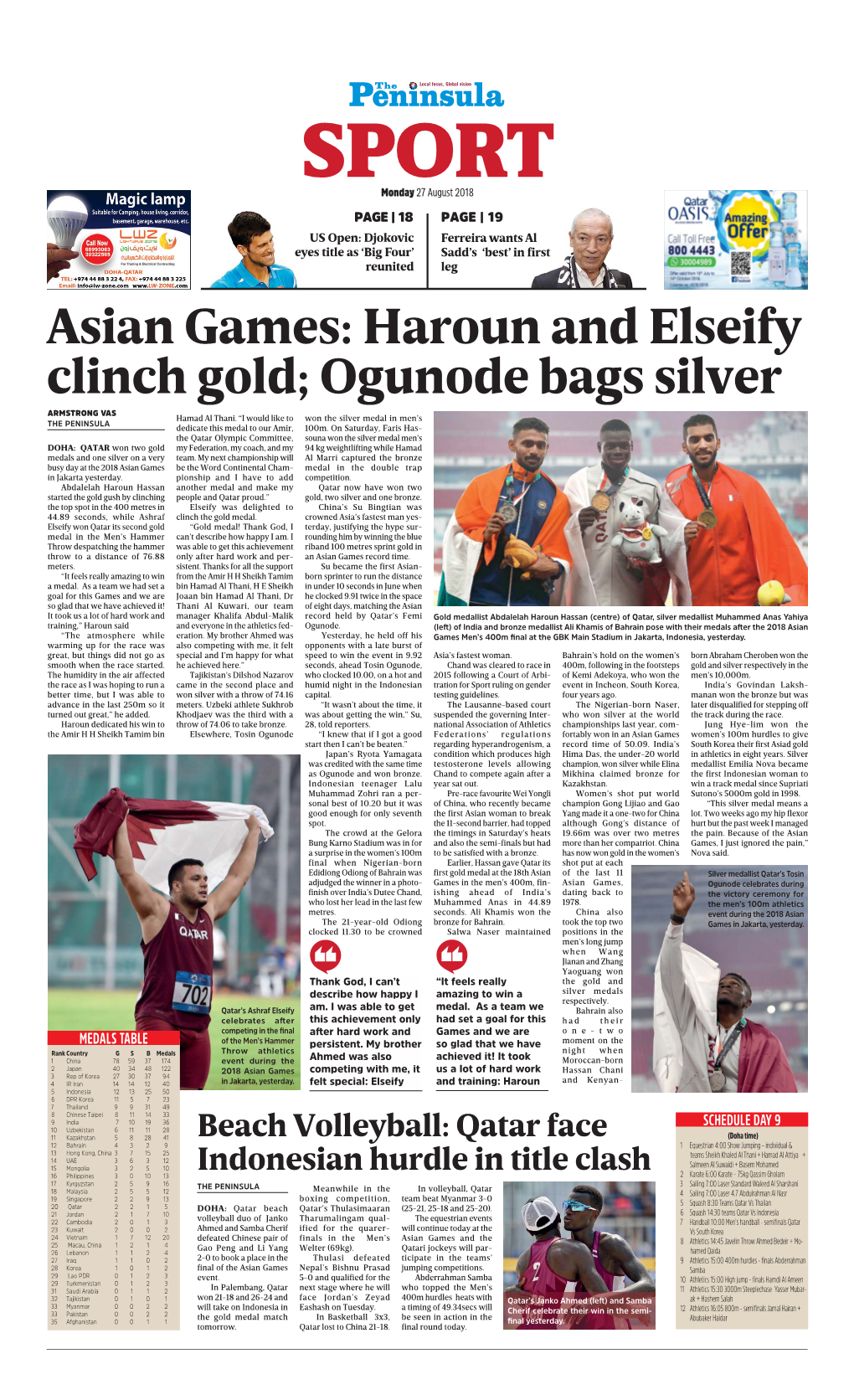 Asian Games: Haroun and Elseify Clinch Gold; Ogunode Bags Silver ARMSTRONG VAS Hamad Al Thani