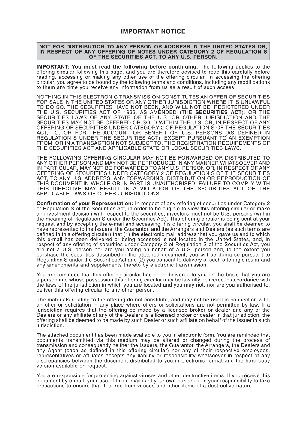 Offering Circular Following This Page, and You Are Therefore Advised to Read This Carefully Before Reading, Accessing Or Making Any Other Use of the Offering Circular