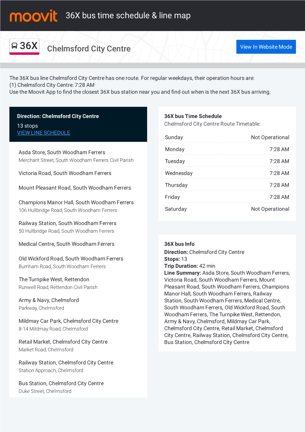 36X Bus Time Schedule & Line Route