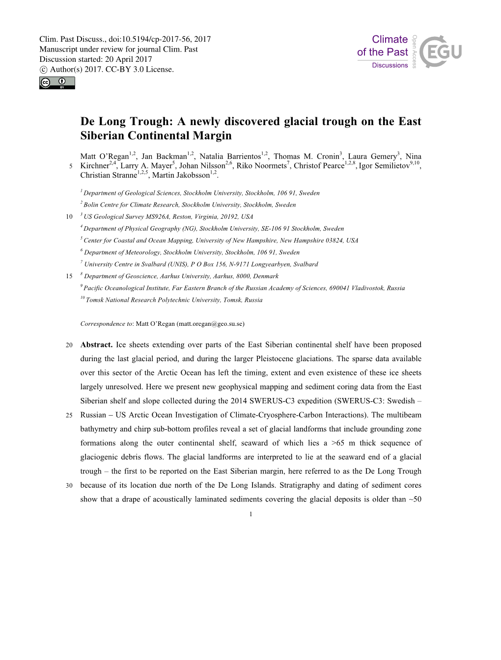 A Newly Discovered Glacial Trough on the East Siberian Continental Margin