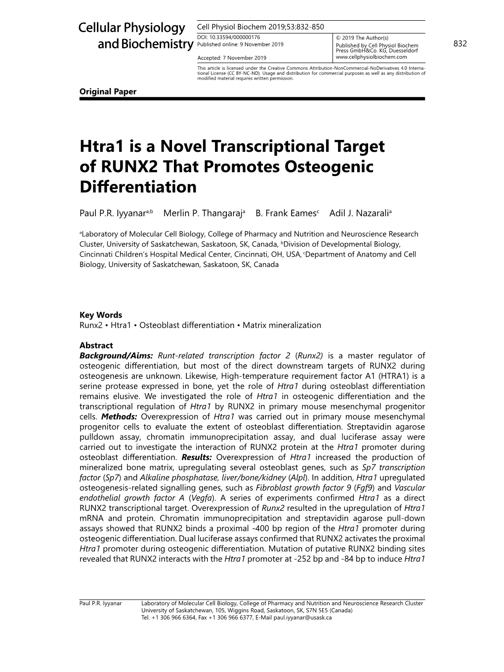 Htra1 Is a Novel Transcriptional Target of RUNX2 That Promotes Osteogenic Differentiation