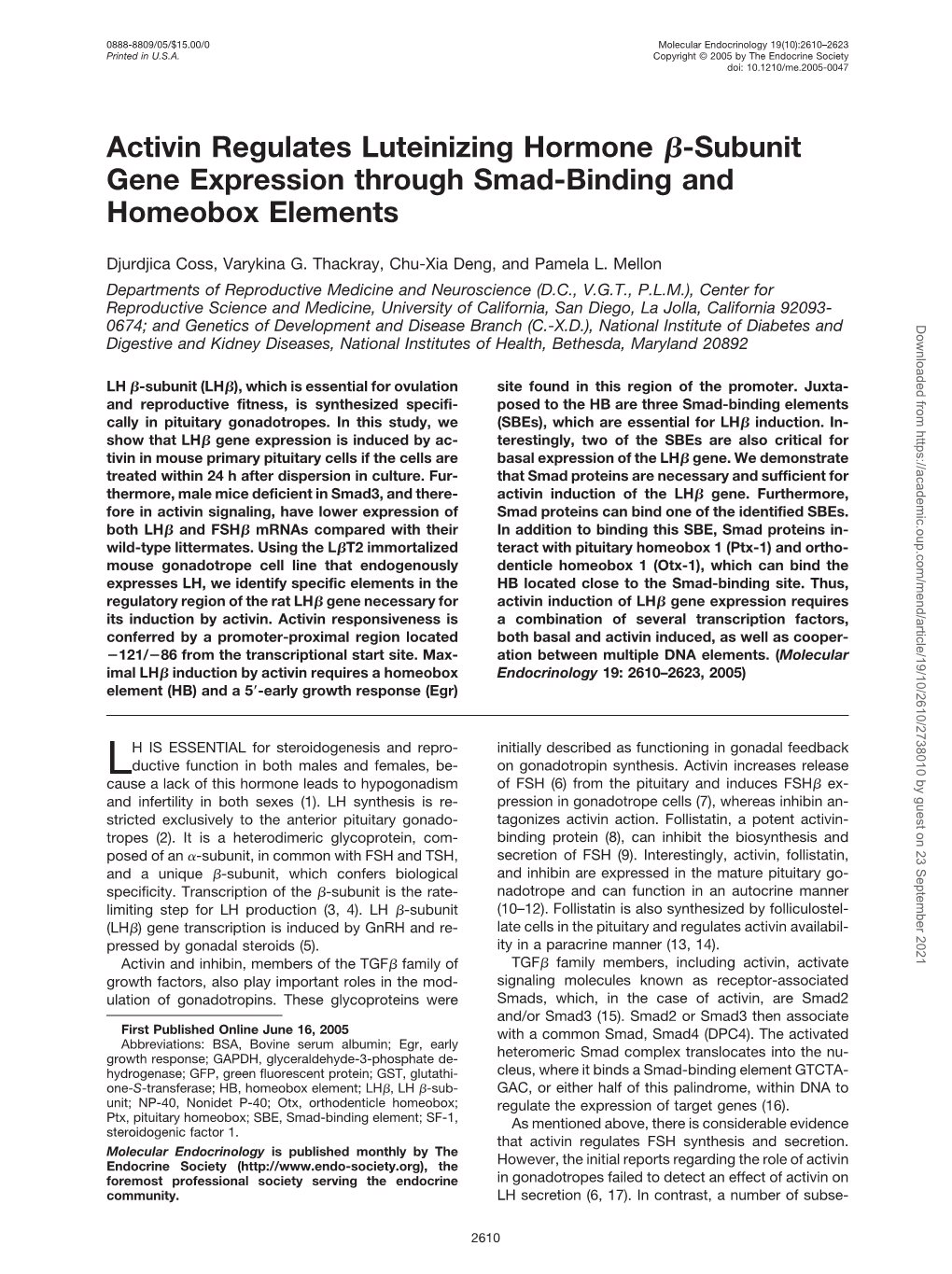 Subunit Gene Expression Through Smad-Binding and Homeobox Elements