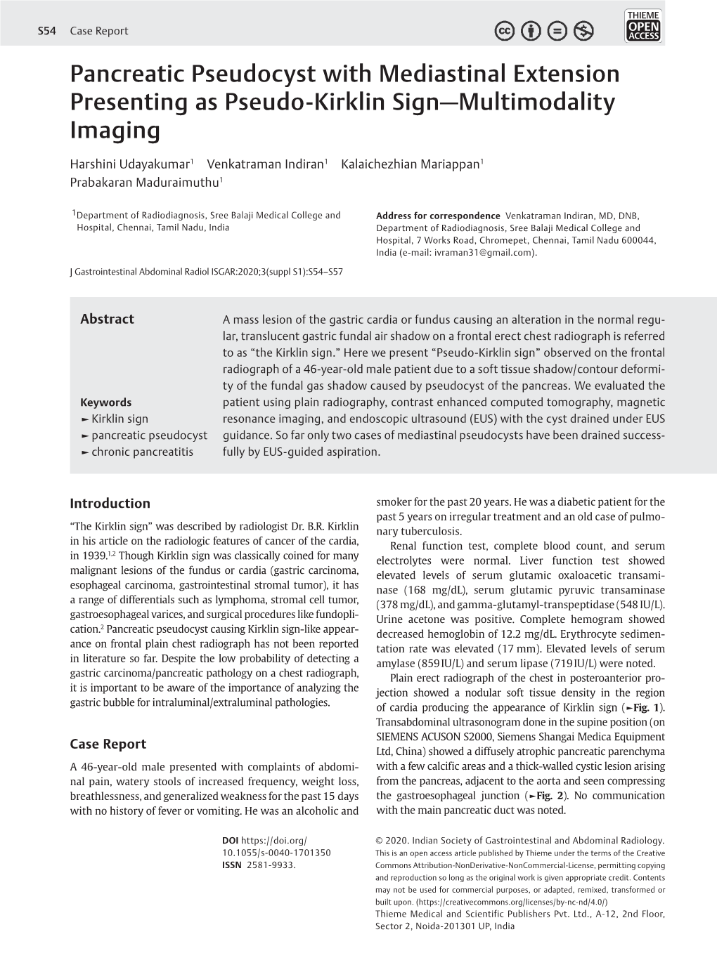 Pancreatic Pseudocyst with Mediastinal Extension Presenting As Pseudo-Kirklin Sign—Multimodality Imaging