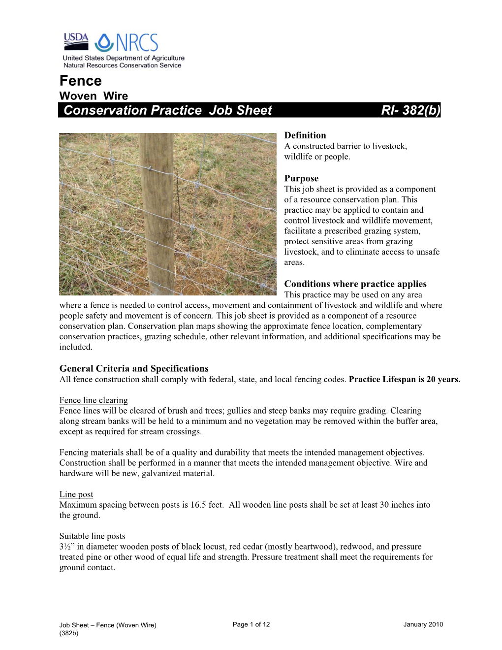 Fence Woven Wire (382B) Job Sheet