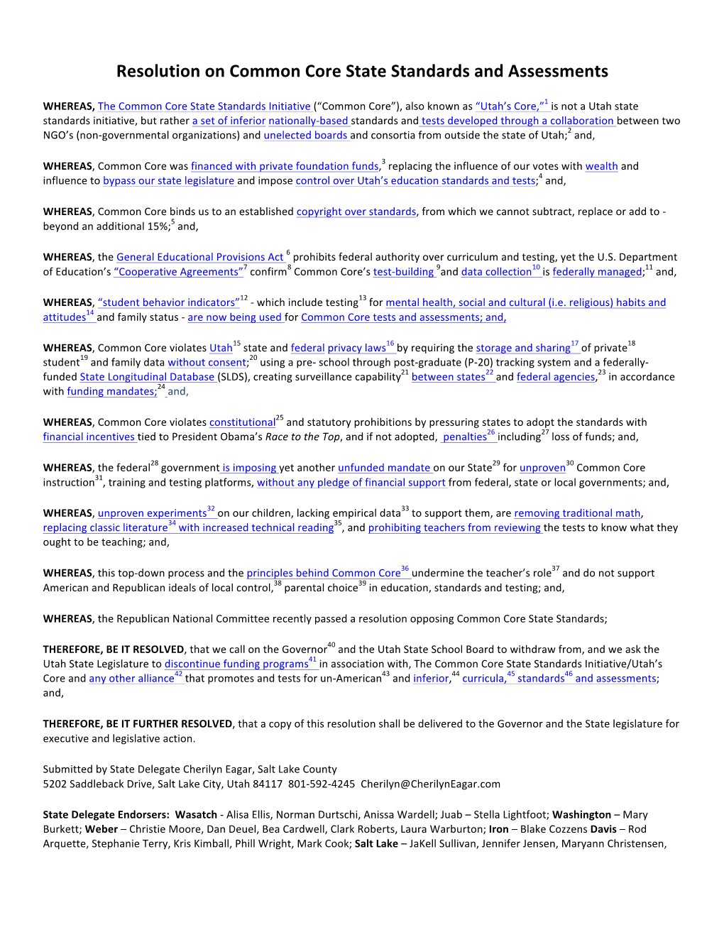 Resolution on Common Core State Standards and Assessments