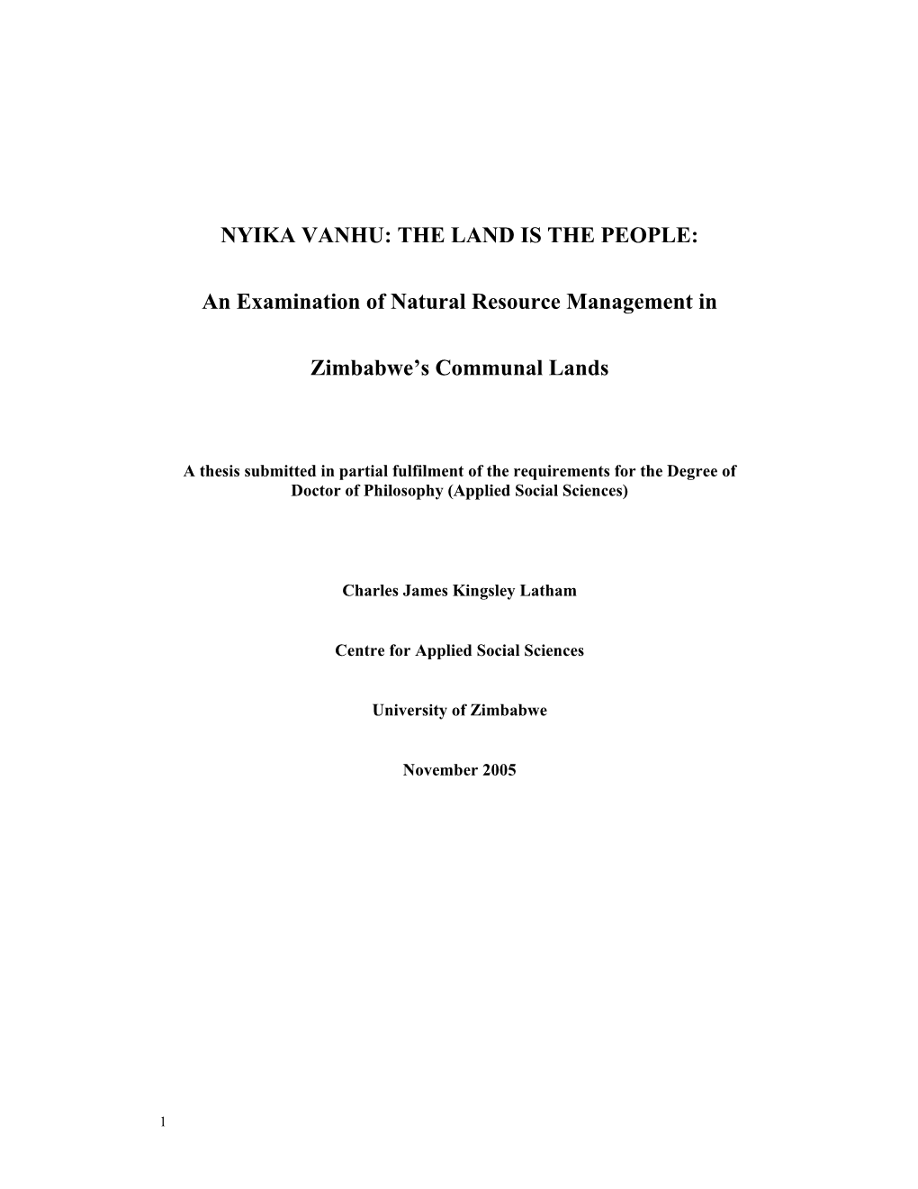 An Examination of Natural Resource Management in Zimbabwe's Communal Lands
