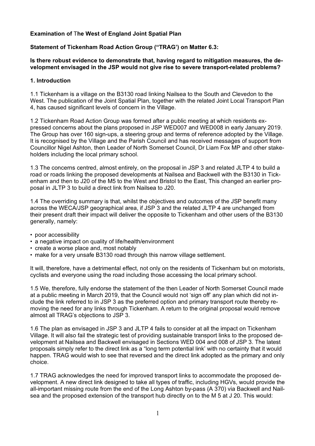 Examination of the West of England Joint Spatial Plan