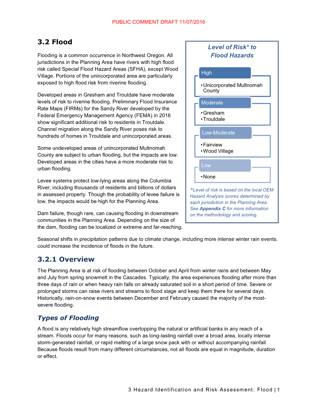 3.2 Flood Level of Risk* to Flooding Is a Common Occurrence in Northwest Oregon