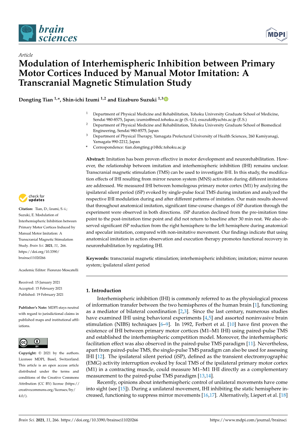 Modulation of Interhemispheric Inhibition Between Primary Motor Cortices Induced by Manual Motor Imitation: a Transcranial Magnetic Stimulation Study