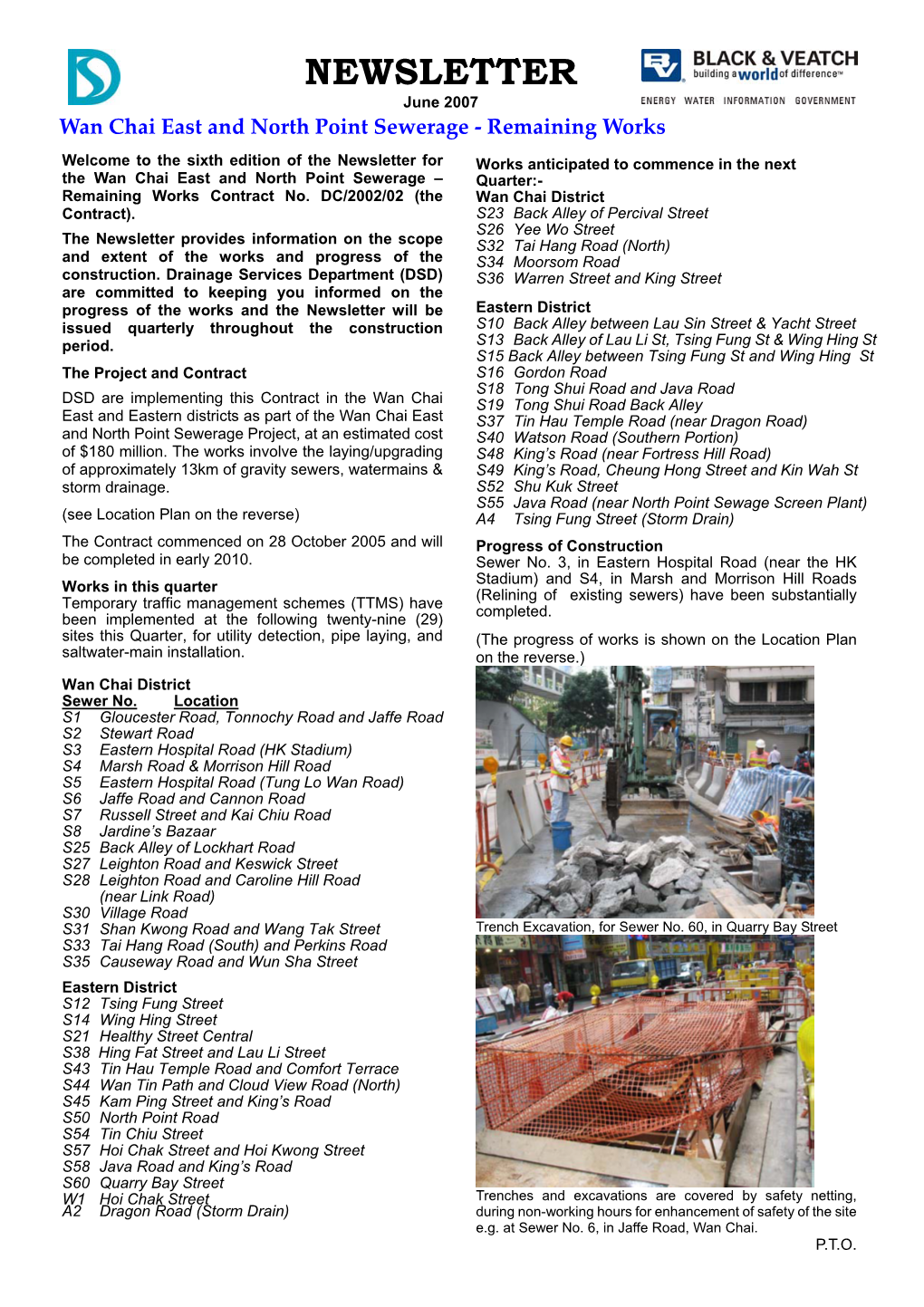 NEWSLETTER June 2007 Wan Chai East and North Point Sewerage ‐ Remaining Works