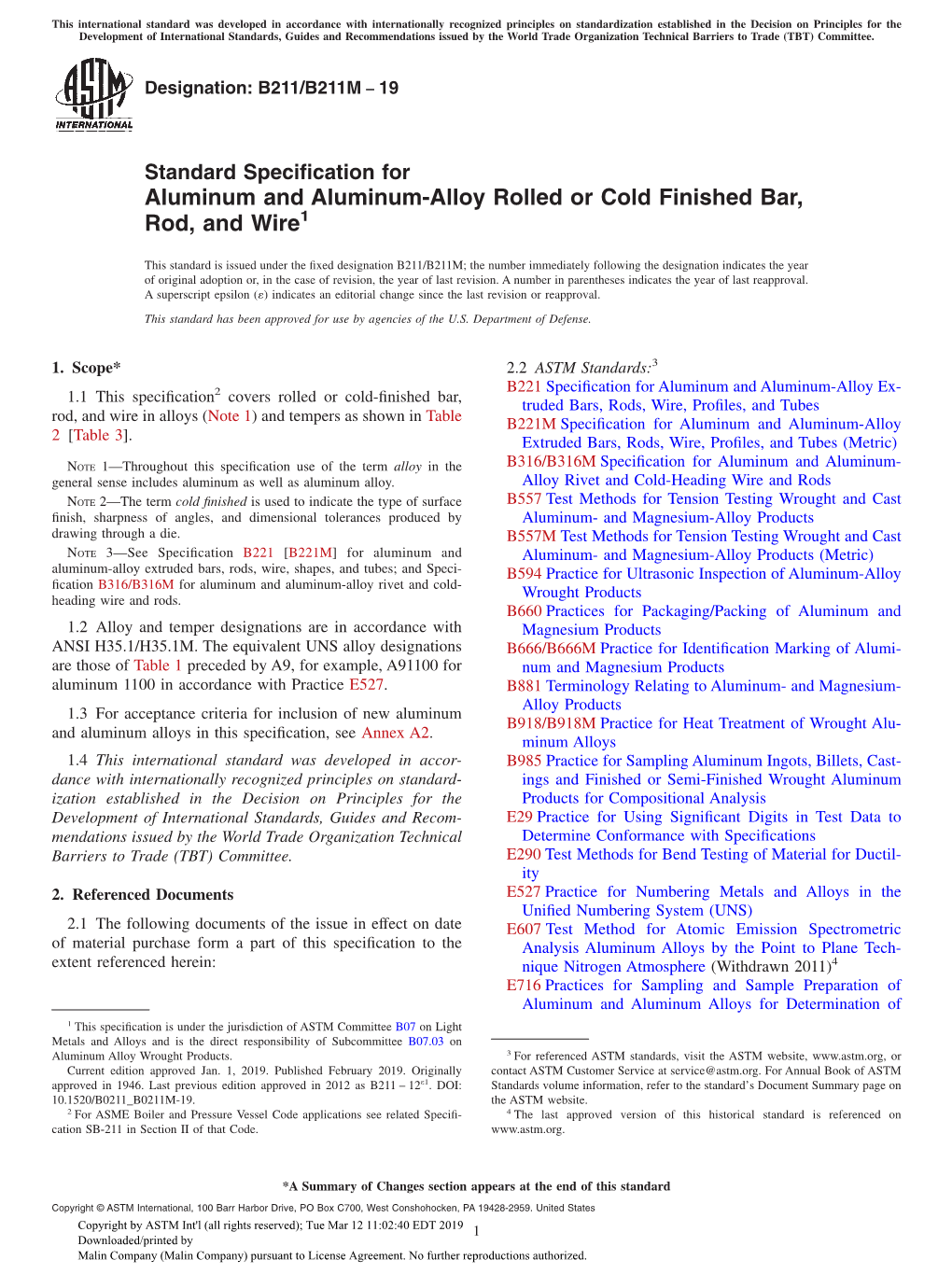 ASTM-B-211 Aluminum