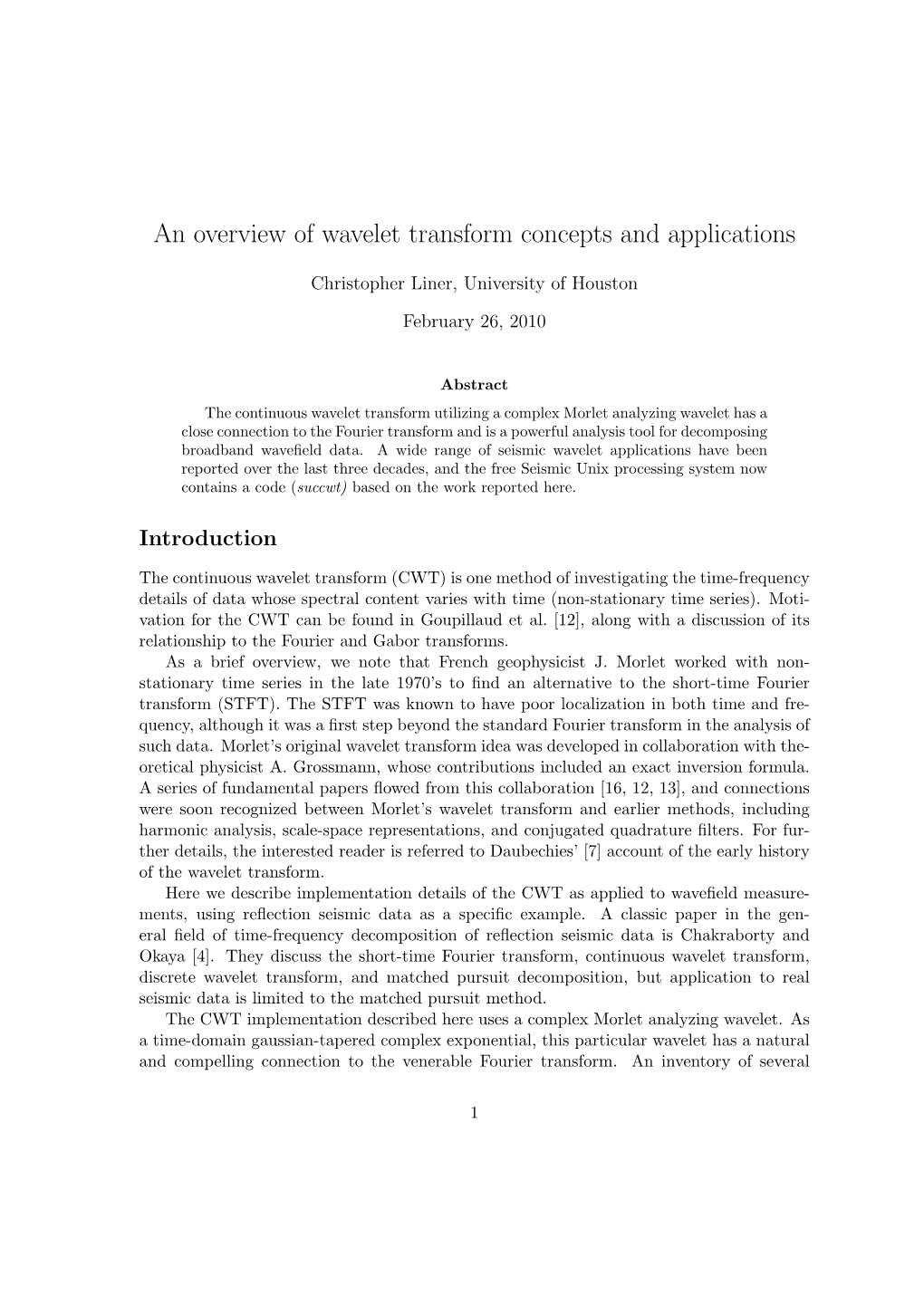 An Overview of Wavelet Transform Concepts and Applications