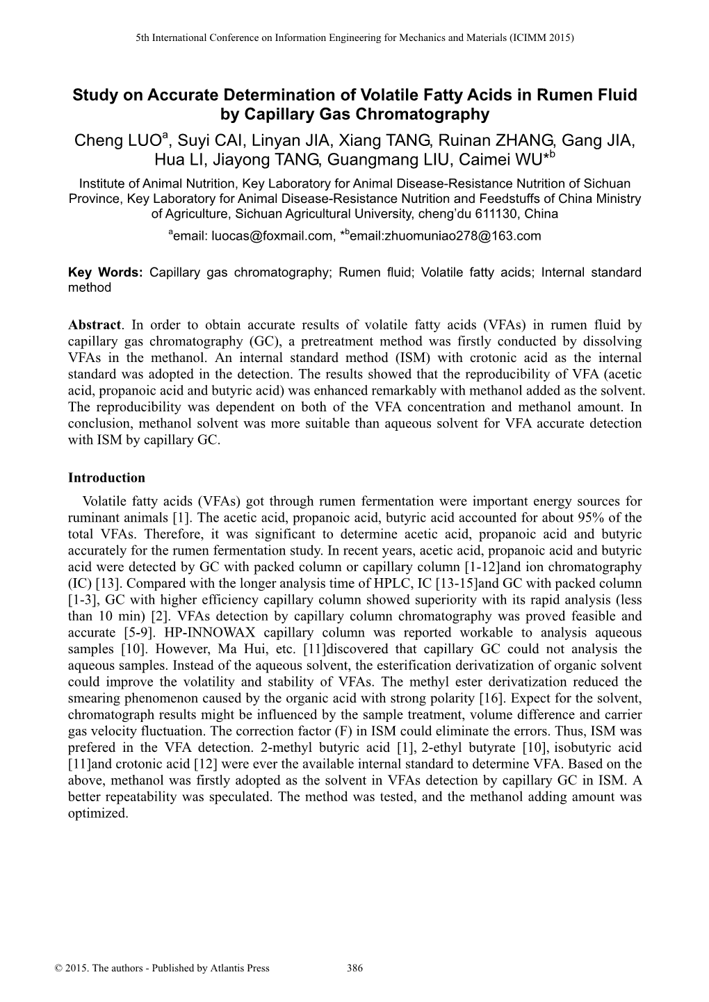 Study on Accurate Determination of Volatile Fatty Acids in Rumen Fluid