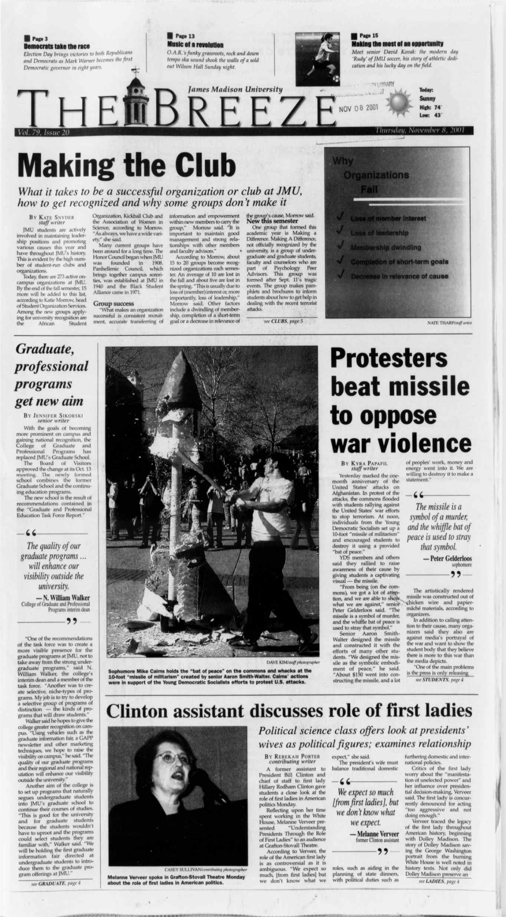 November 8, 2001 DUKE DAYS EVENTS CALENDAR TABLE of CONTENTS NEWS THURSDAY, NOV