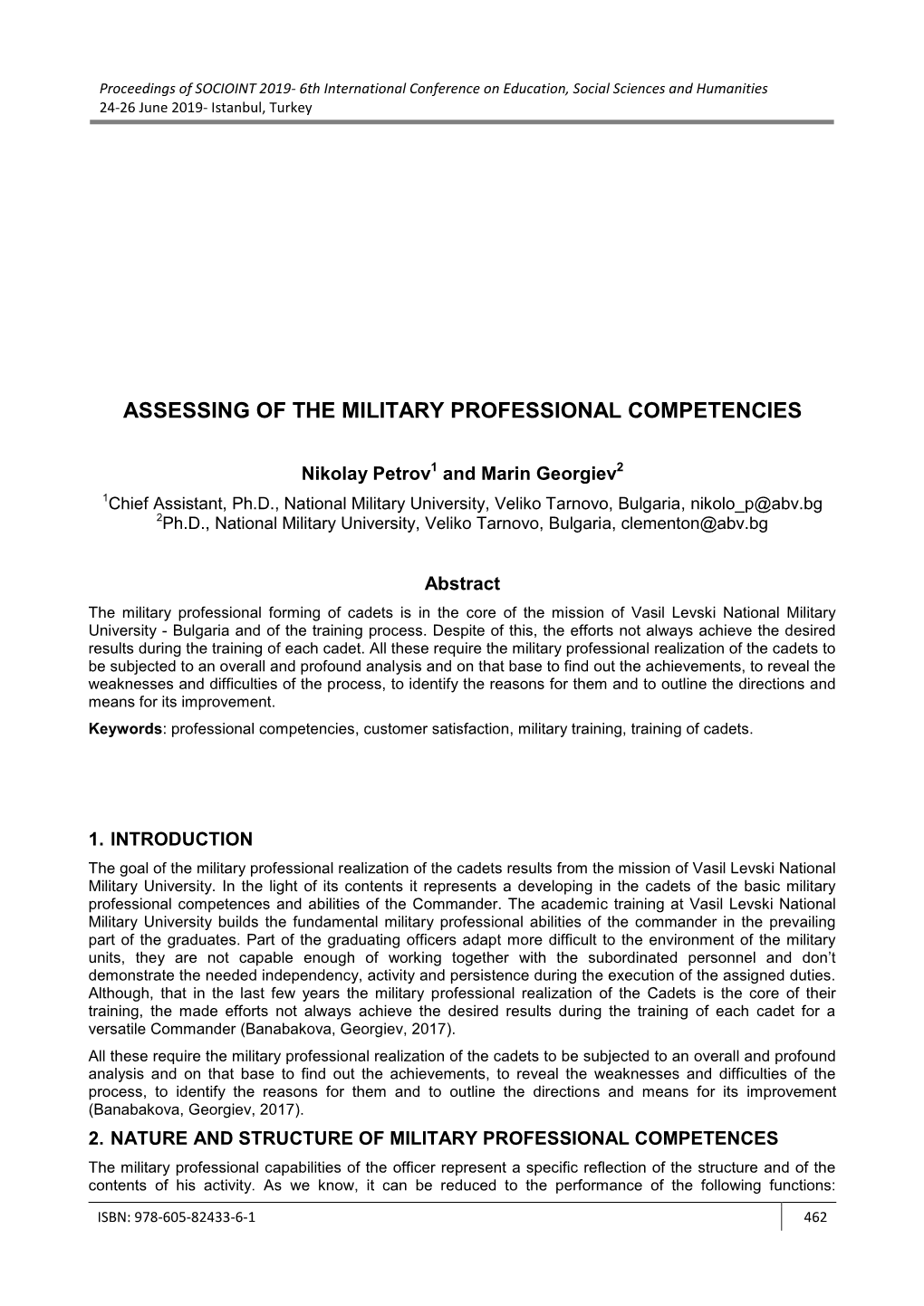 Assessing of the Military Professional Competencies