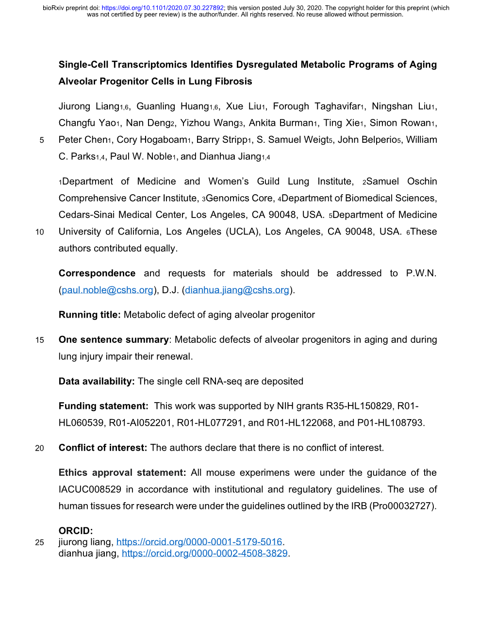 Single-Cell Transcriptomics Identifies Dysregulated Metabolic Programs of Aging Alveolar Progenitor Cells in Lung Fibrosis