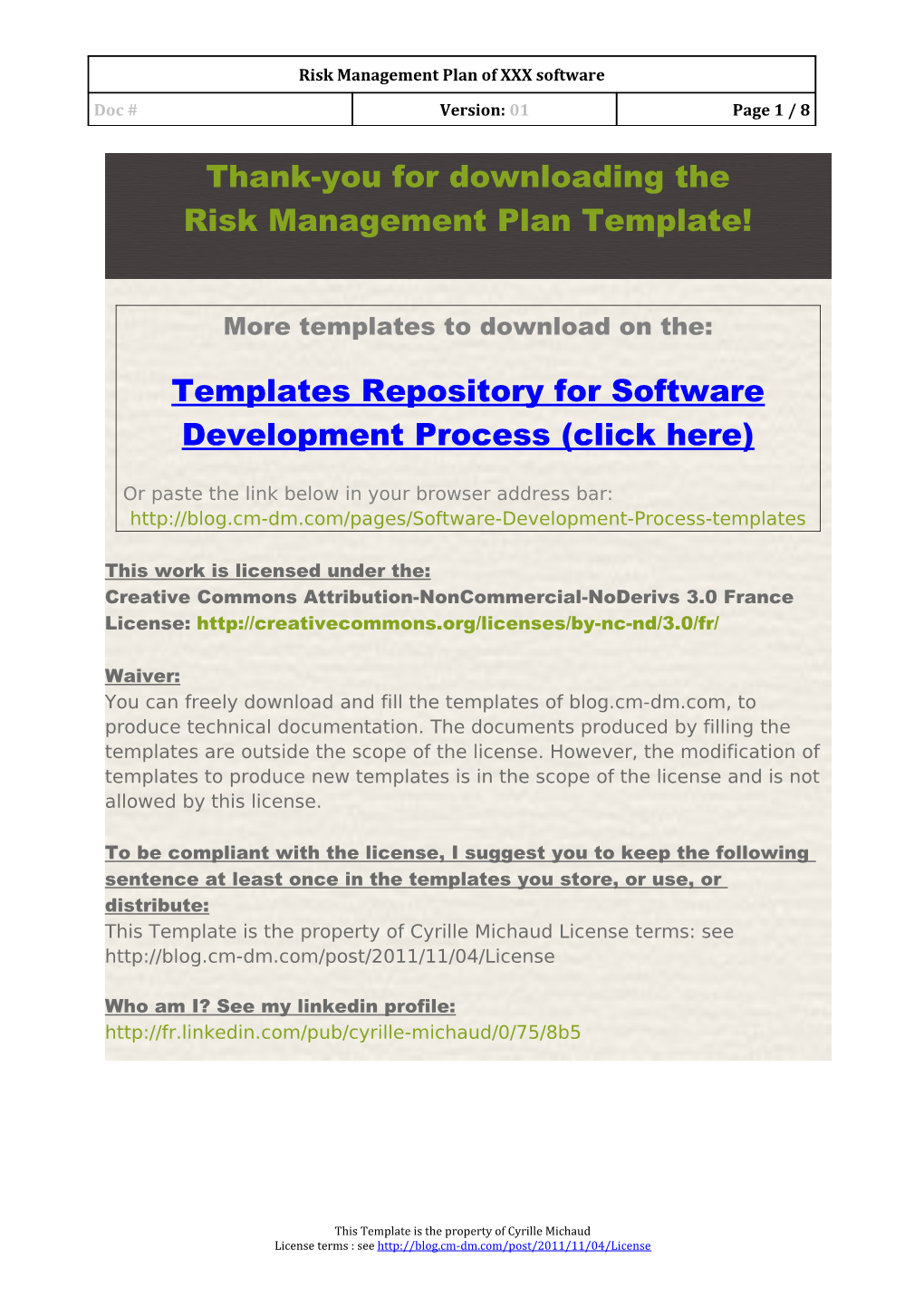 Risk Management Plan Template