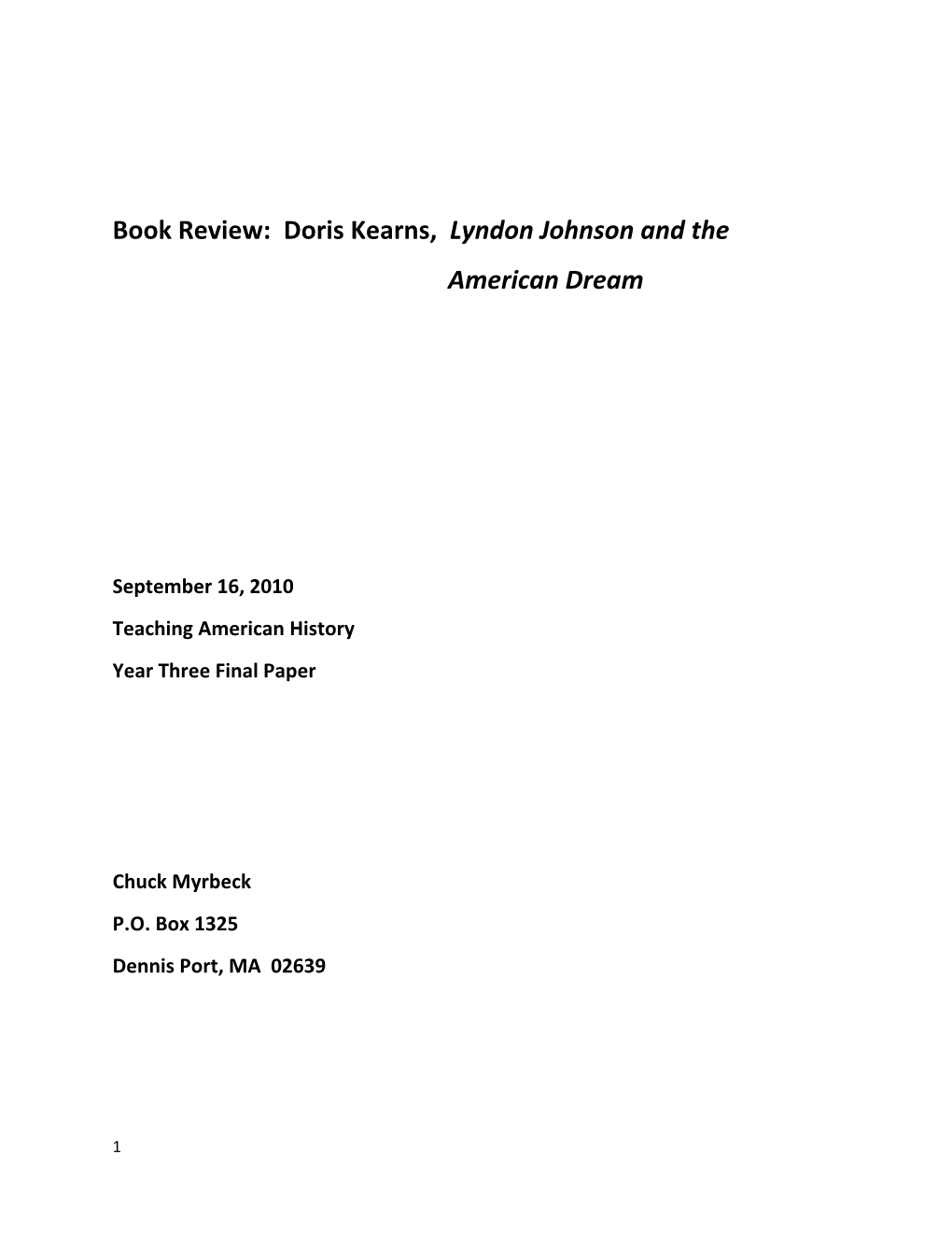 Book Review: Doris Kearns, Lyndon Johnson and the American Dream