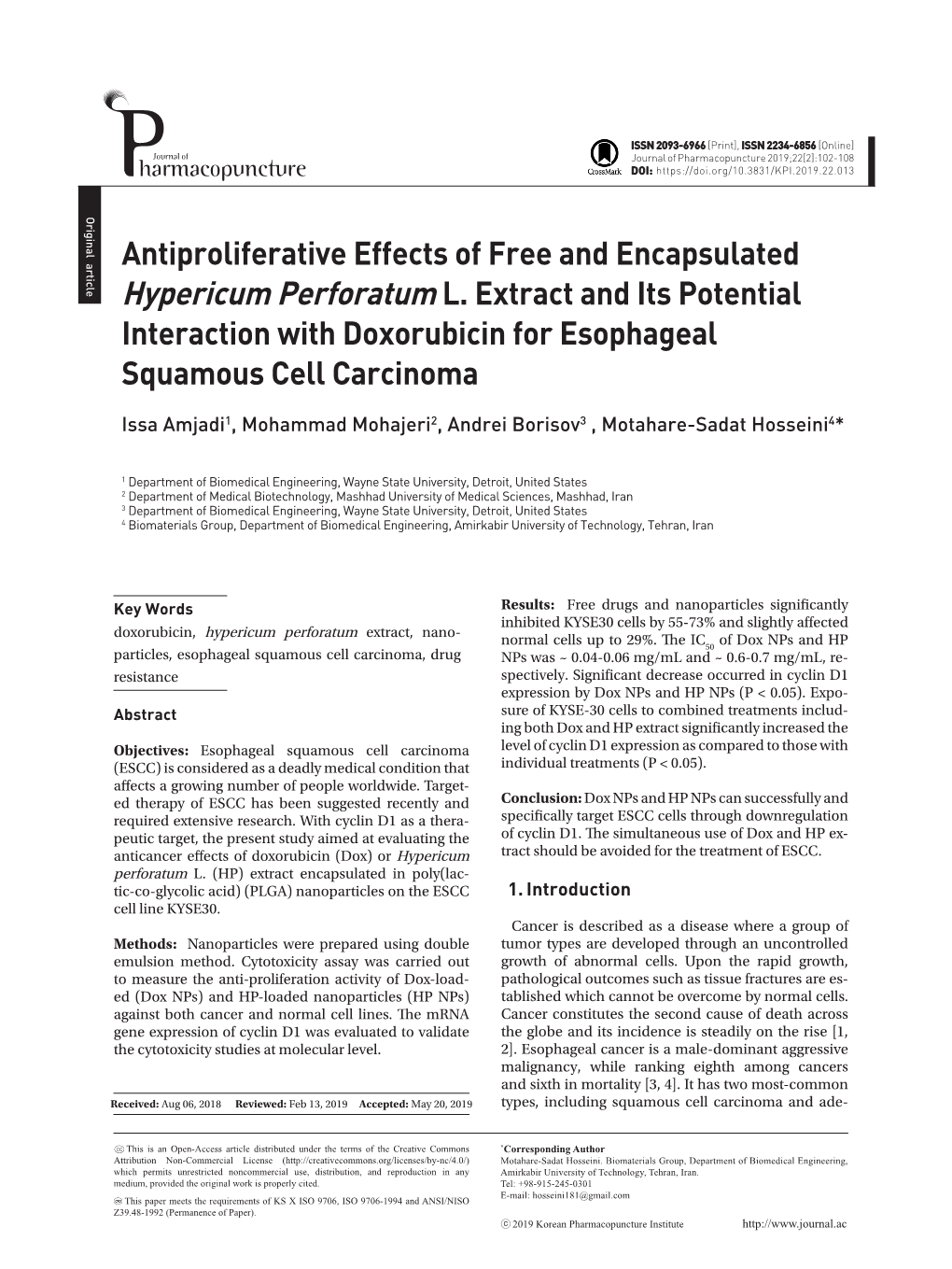 Antiproliferative Effects of Free and Encapsulated Hypericum Perforatum L