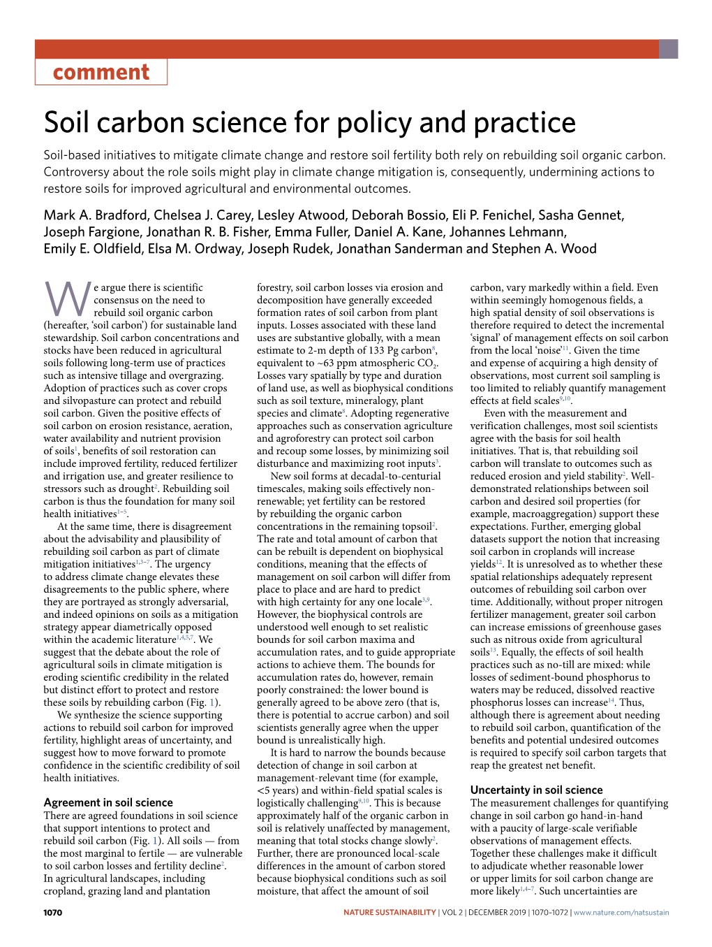 Soil Carbon Science for Policy and Practice Soil-Based Initiatives to Mitigate Climate Change and Restore Soil Fertility Both Rely on Rebuilding Soil Organic Carbon