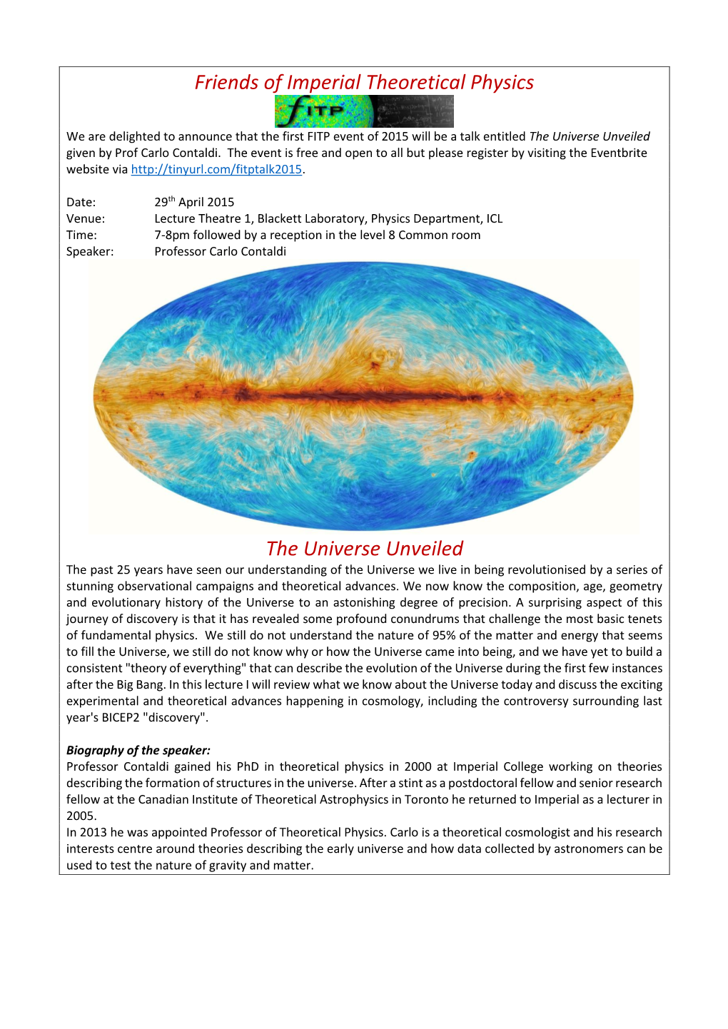 The Universe Unveiled Given by Prof Carlo Contaldi