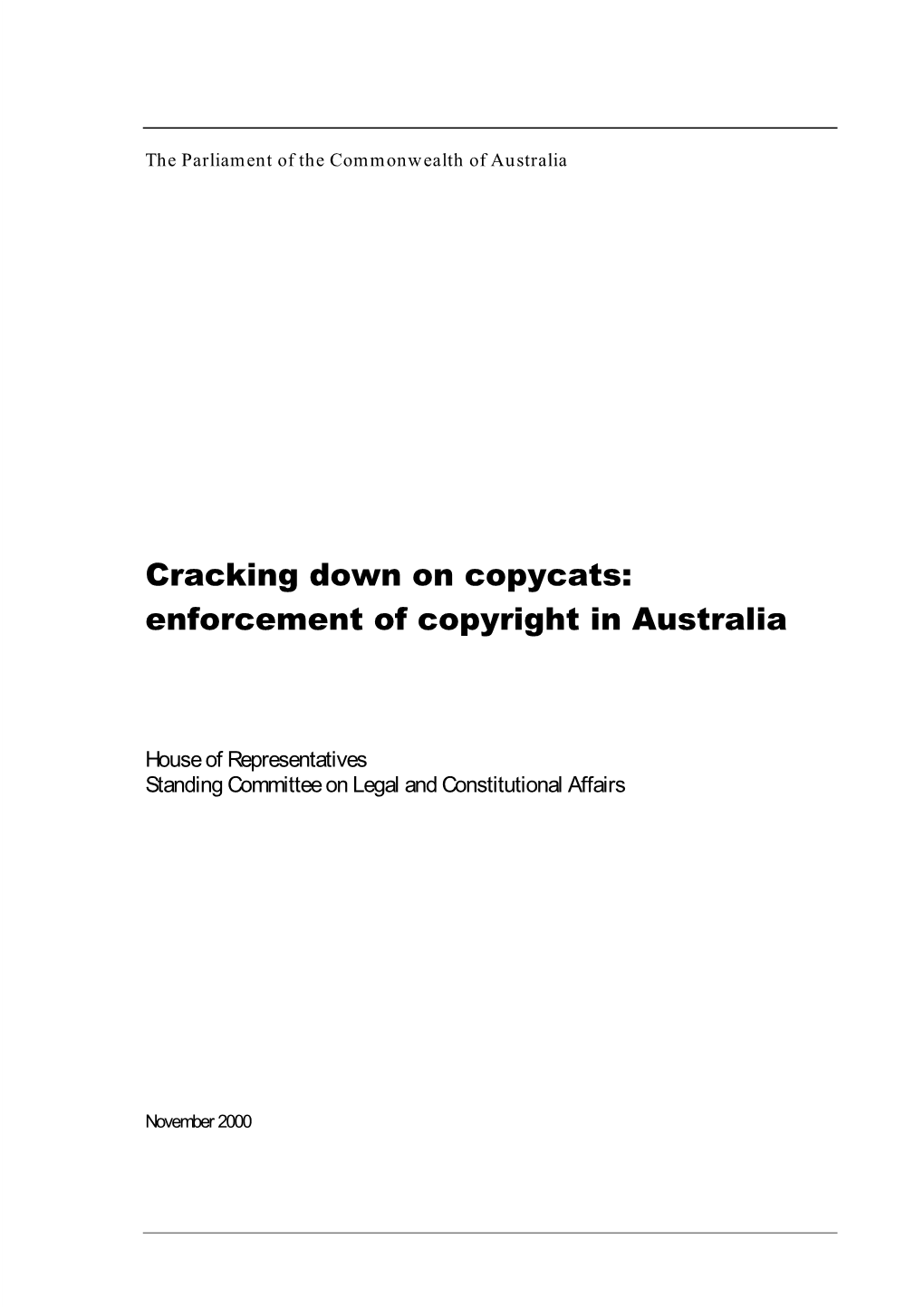 Enforcement of Copyright in Australia And, in Particular, On