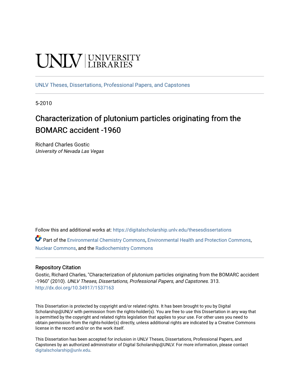 Characterization of Plutonium Particles Originating from the BOMARC Accident -1960