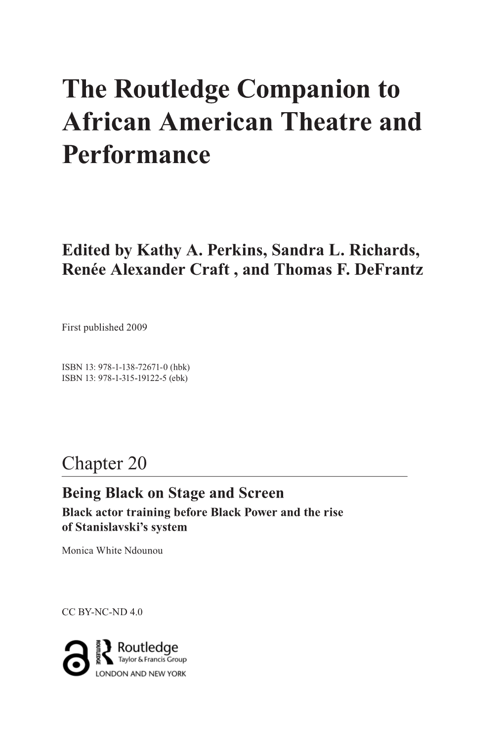 The Routledge Companion to African American Theatre and Performance