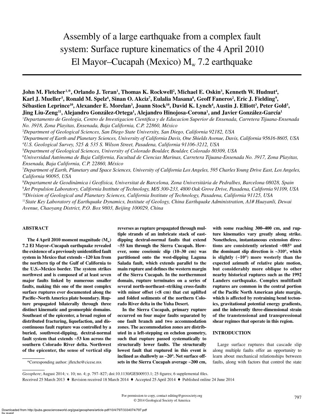 Assembly of a Large Earthquake from a Complex Fault System: Surface Rupture Kinematics of the 4 April 2010