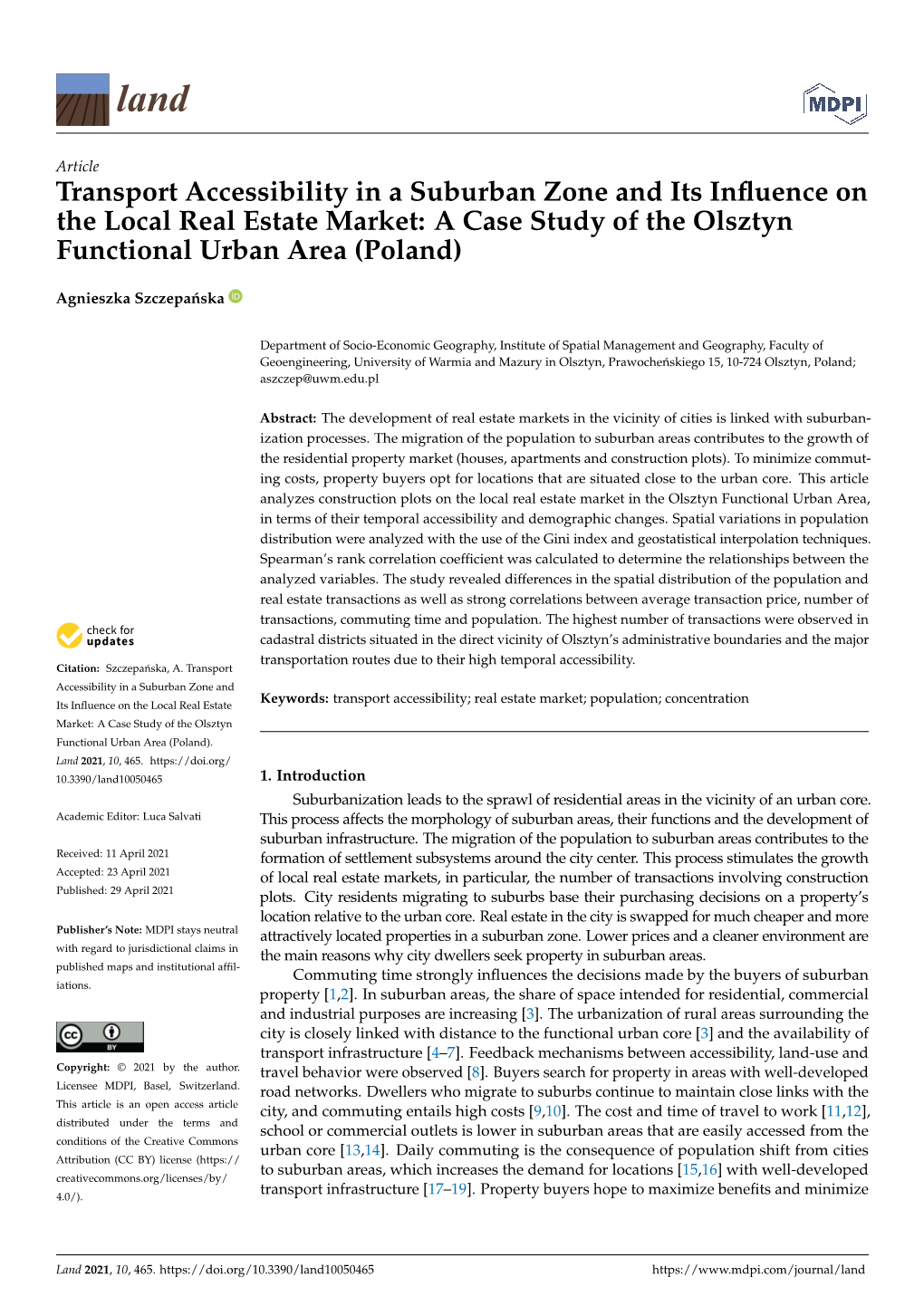 Transport Accessibility in a Suburban Zone and Its Influence On