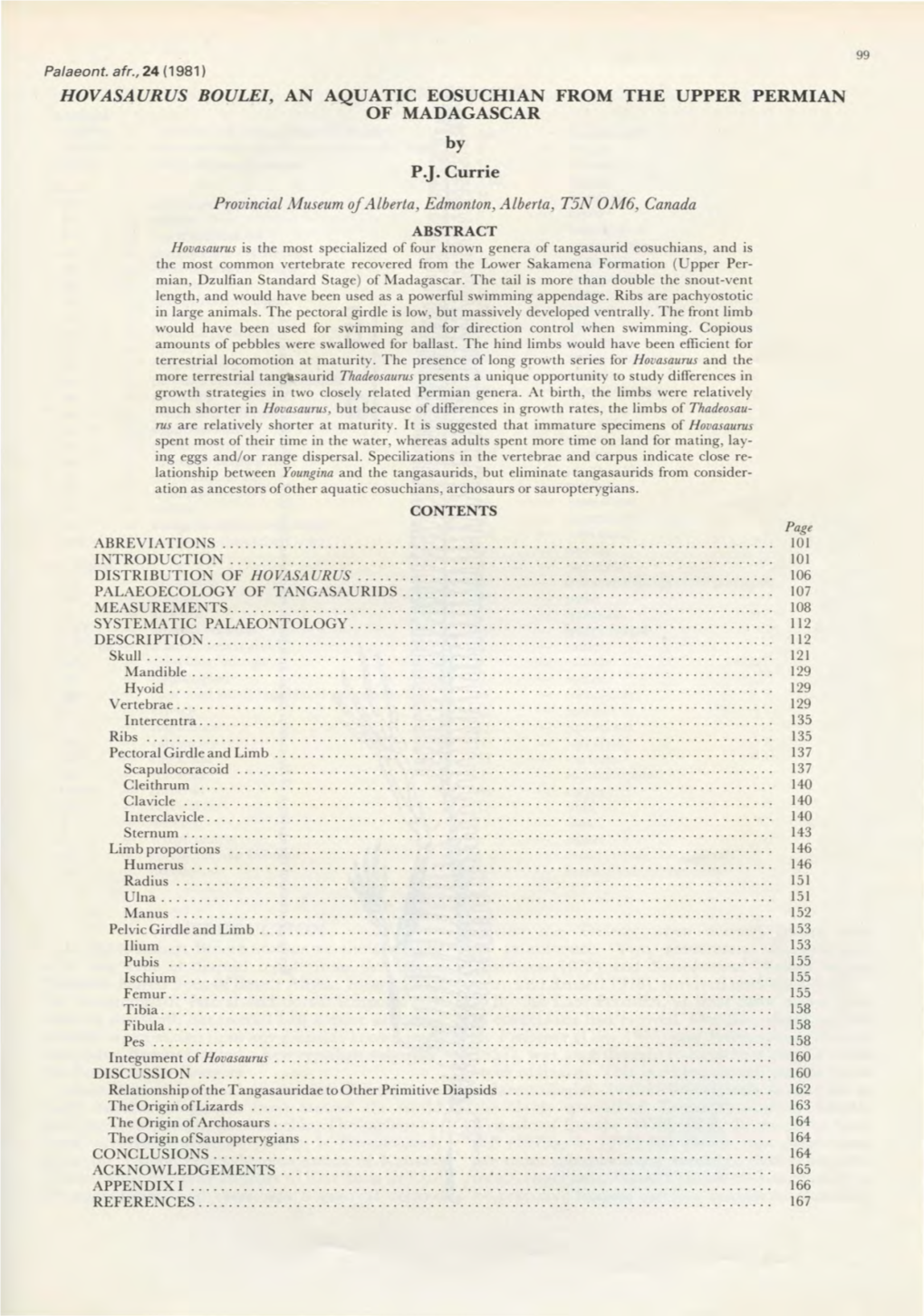 HOVASAURUS BOULEI, an AQUATIC EOSUCHIAN from the UPPER PERMIAN of MADAGASCAR by P.J