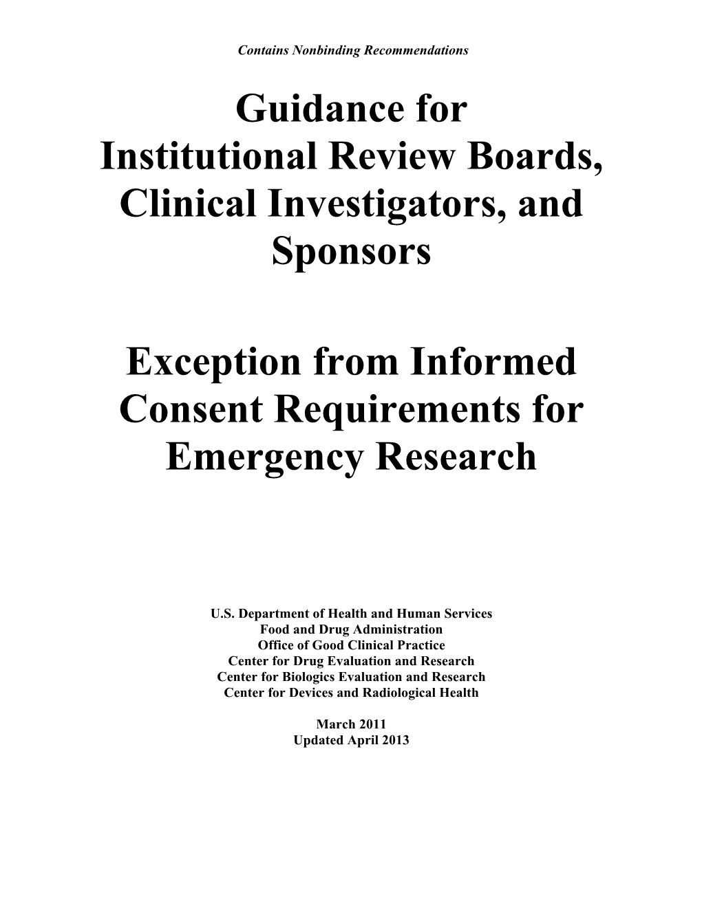 Exception from Informed Consent Requirements for Emergency Research