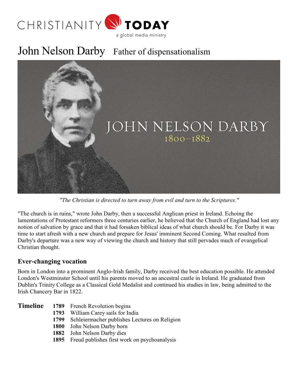 John Nelson Darby Father of Dispensationalism