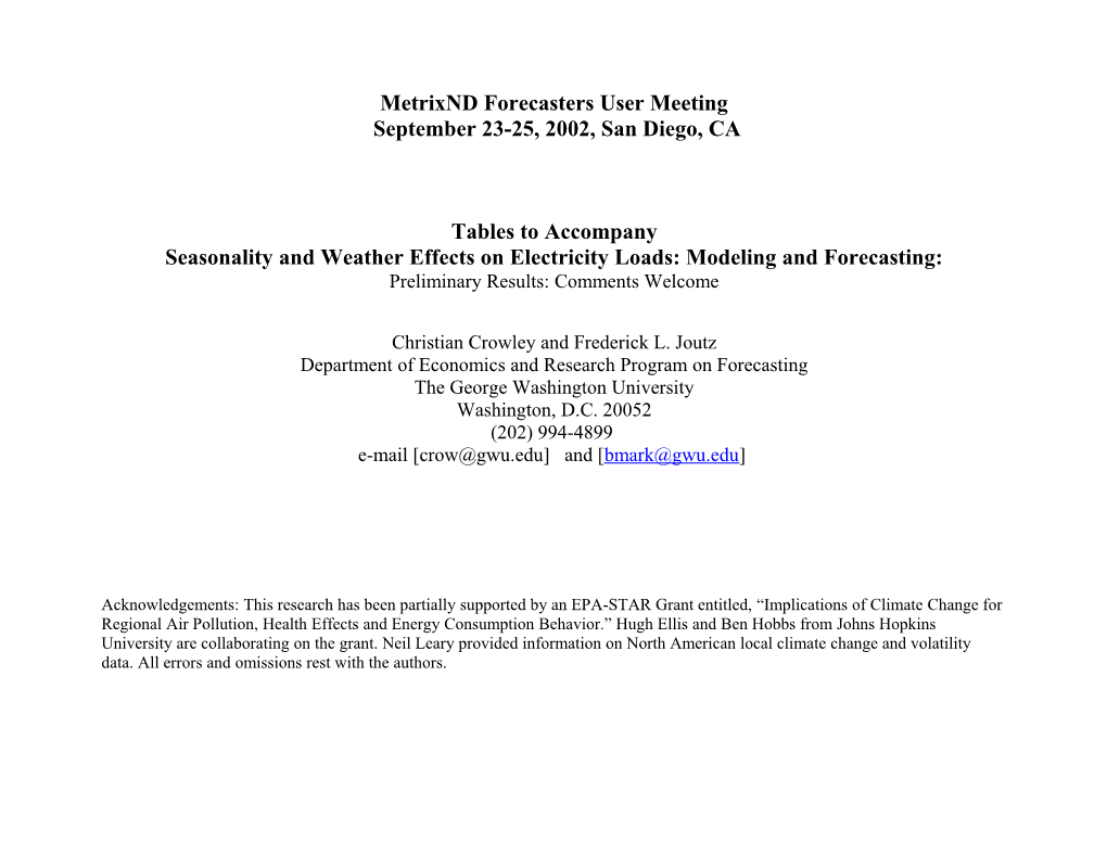 Metrixnd Forecasters User Meeting