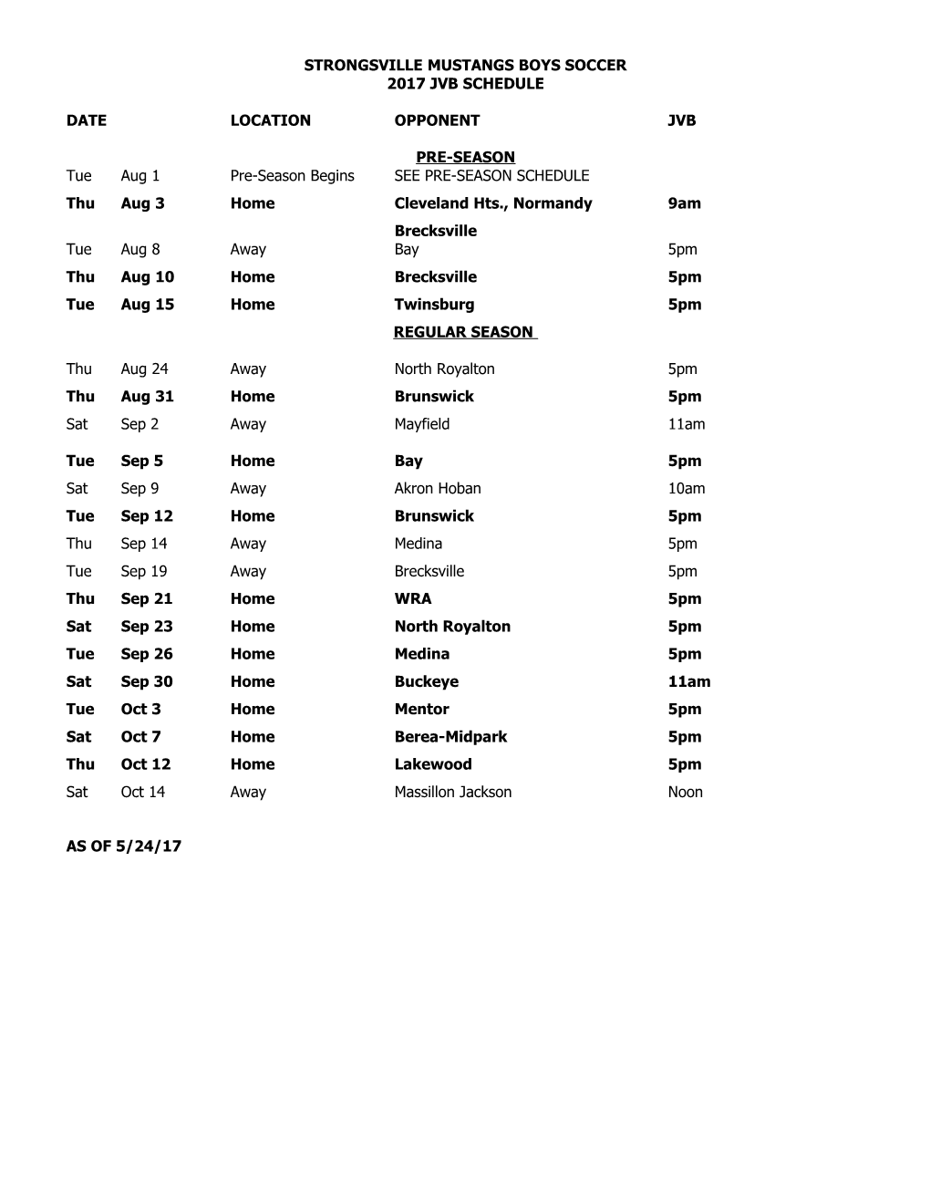 Strongsville Mustangs Boys Soccer