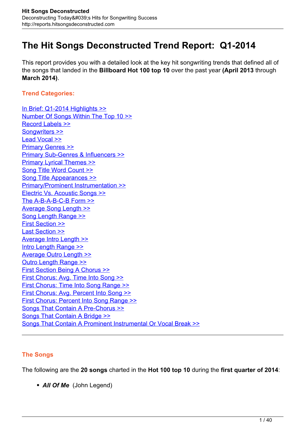 The Hit Songs Deconstructed Trend Report: Q1-2014