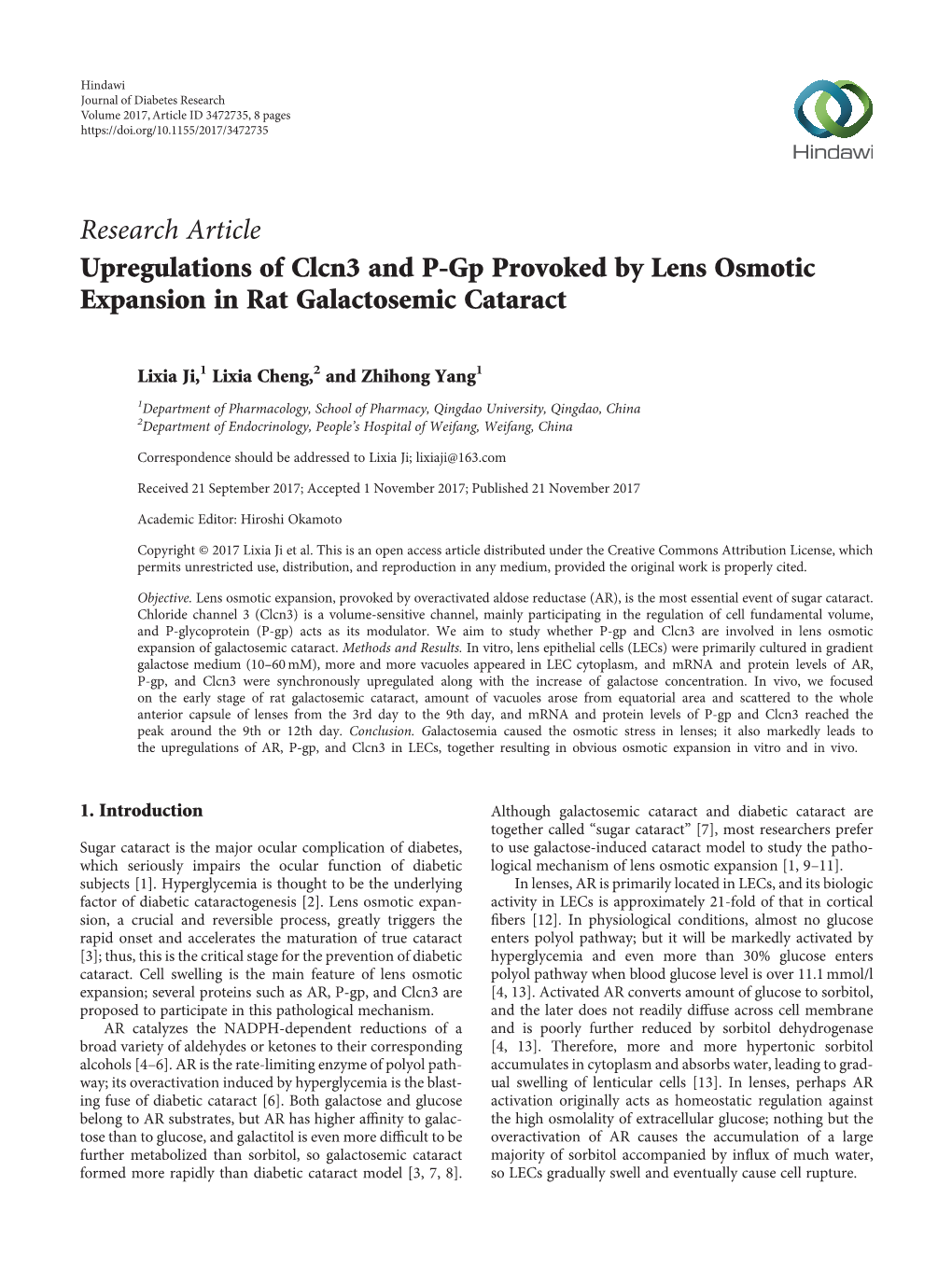 Upregulations of Clcn3 and P-Gp Provoked by Lens Osmotic Expansion in Rat Galactosemic Cataract