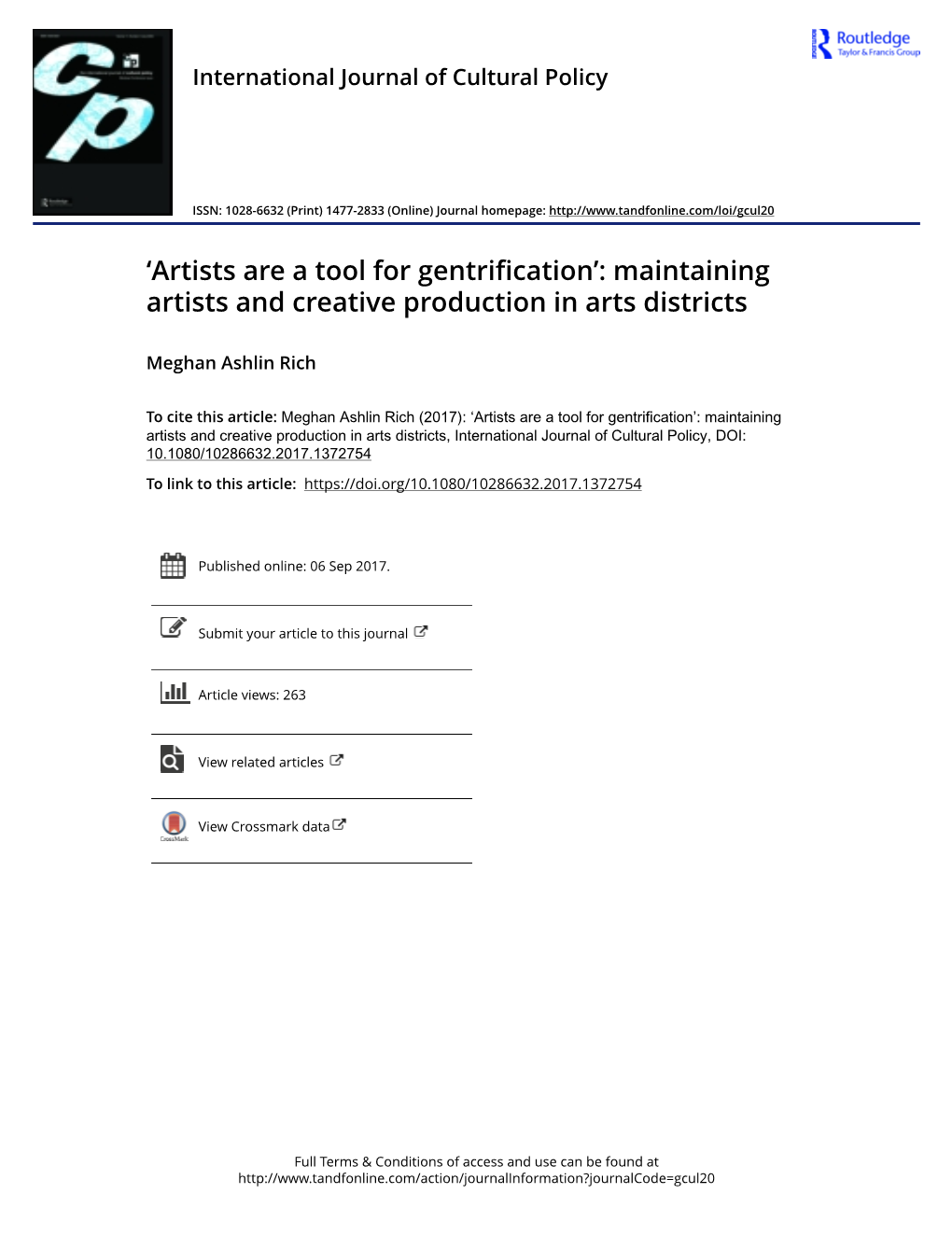 Artists Are a Tool for Gentrification’: Maintaining Artists and Creative Production in Arts Districts